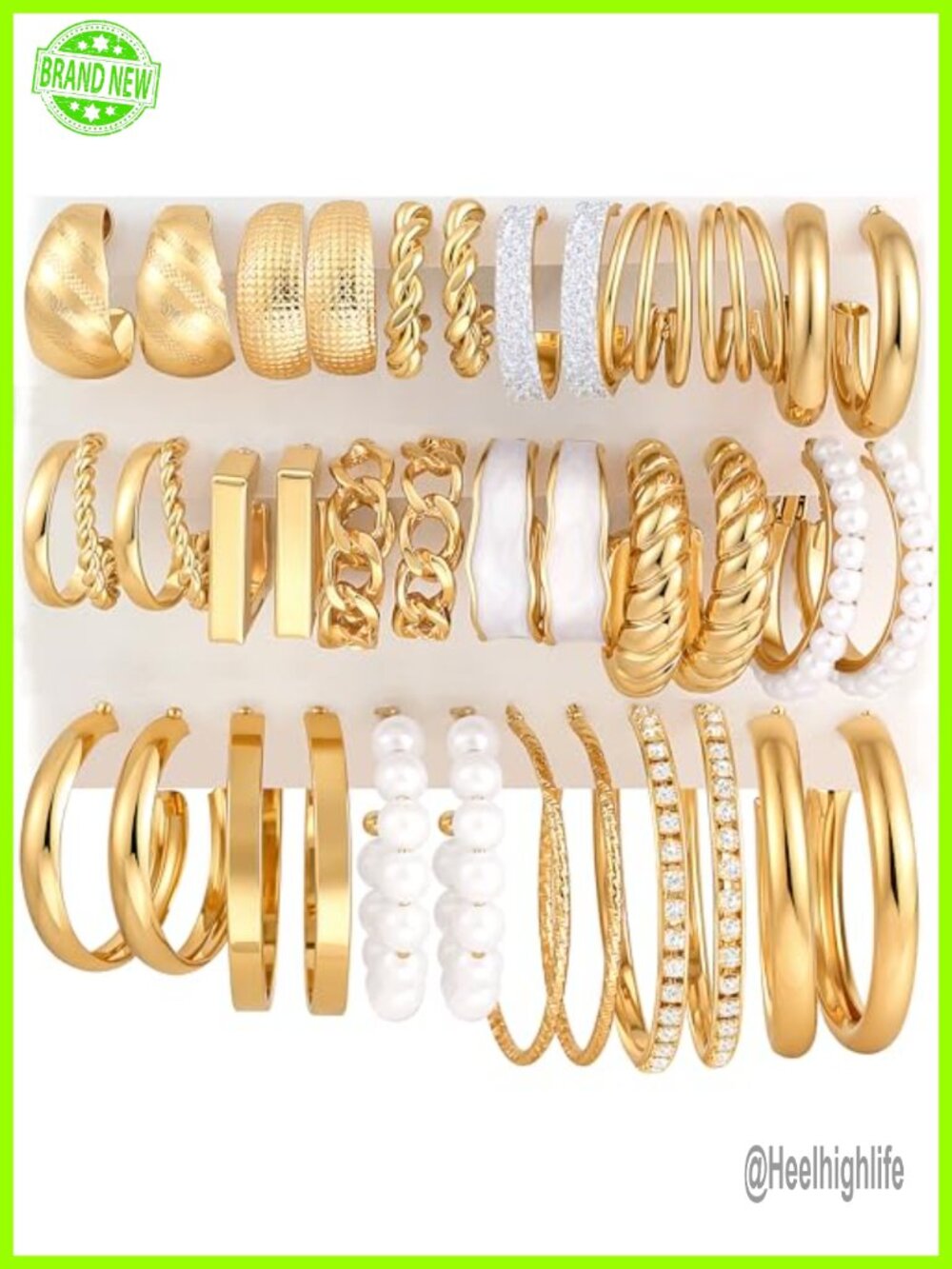 18 Pairs Gold Hoop Earrings Set for Women, Multiple Styles Fashion Jewelry